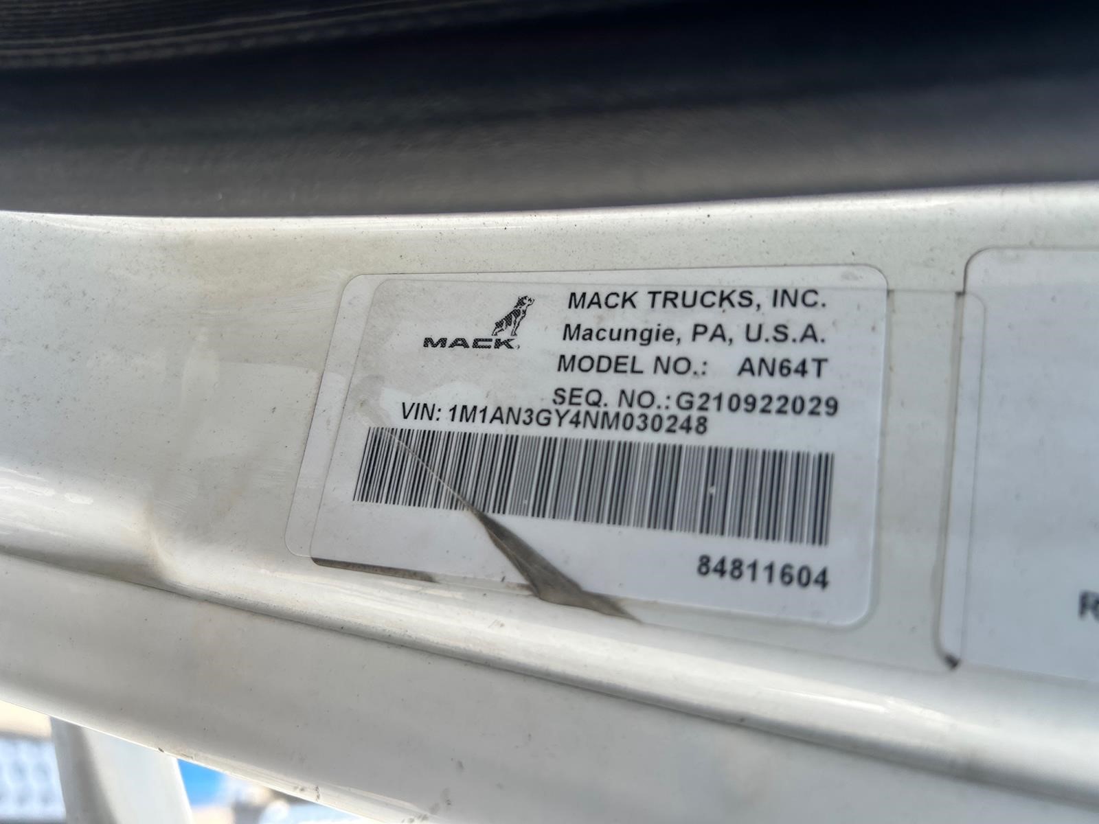 2022 MACK ANTHEM 64T 10008365229 2022 MACK ANTHEM 64T 10008365229