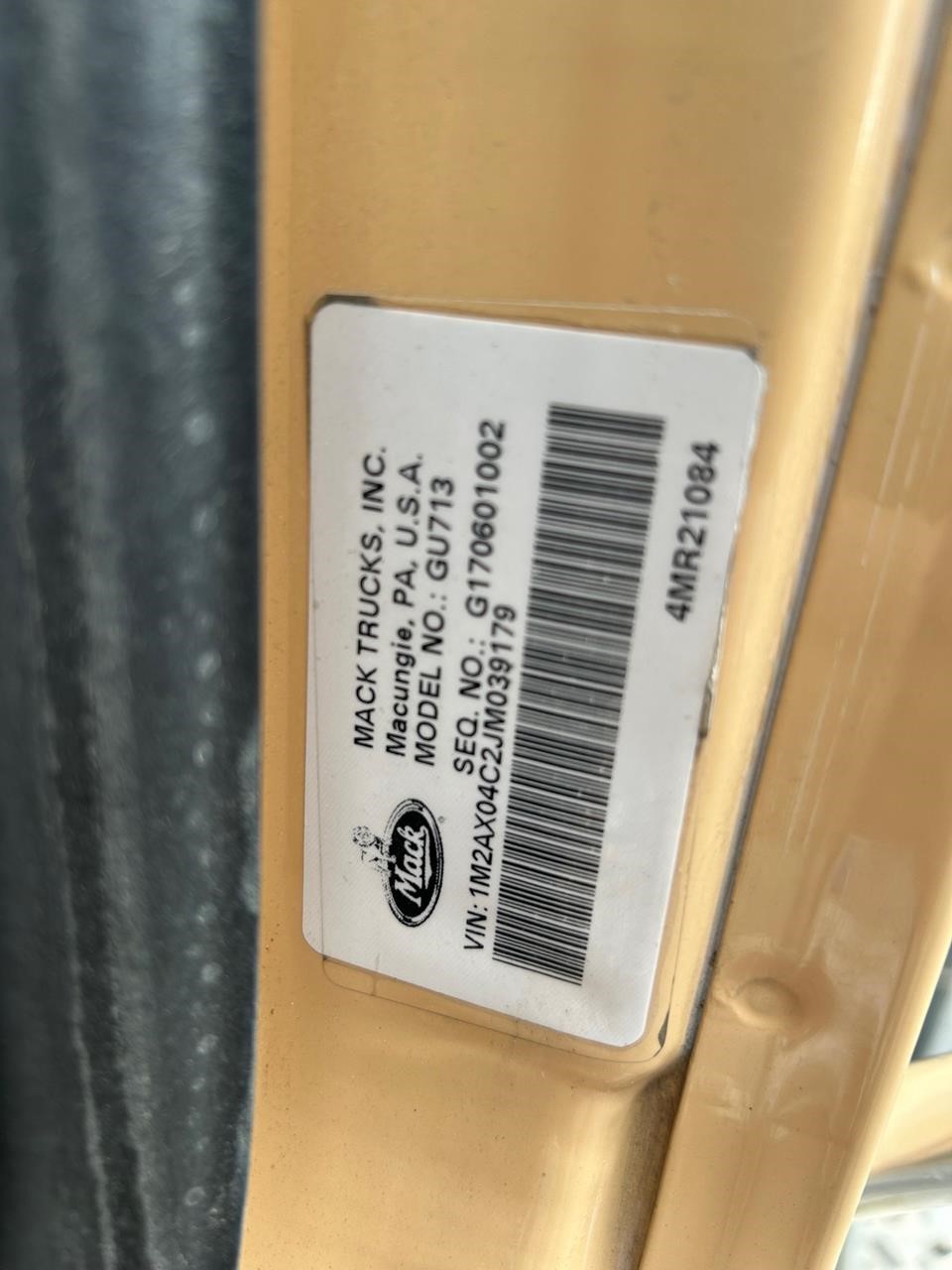 2018 MACK GRANITE GU713 10016690443 2018 MACK GRANITE GU713 10016690443